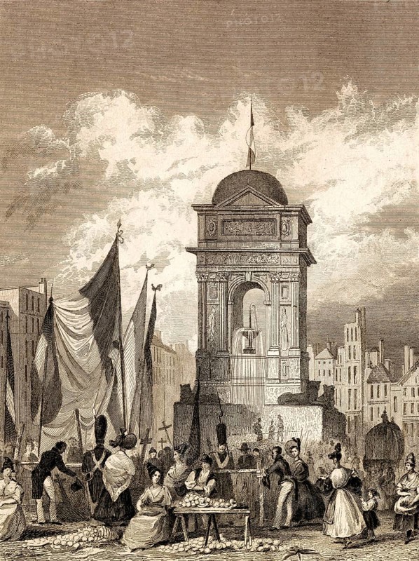 The Fontaine des Innocents, Paris, antique steel engraved print, 1831