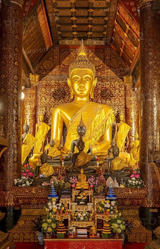 Buddha image at Wat Xieng Thong Sim ordination hall, Luang Prabang, Laos