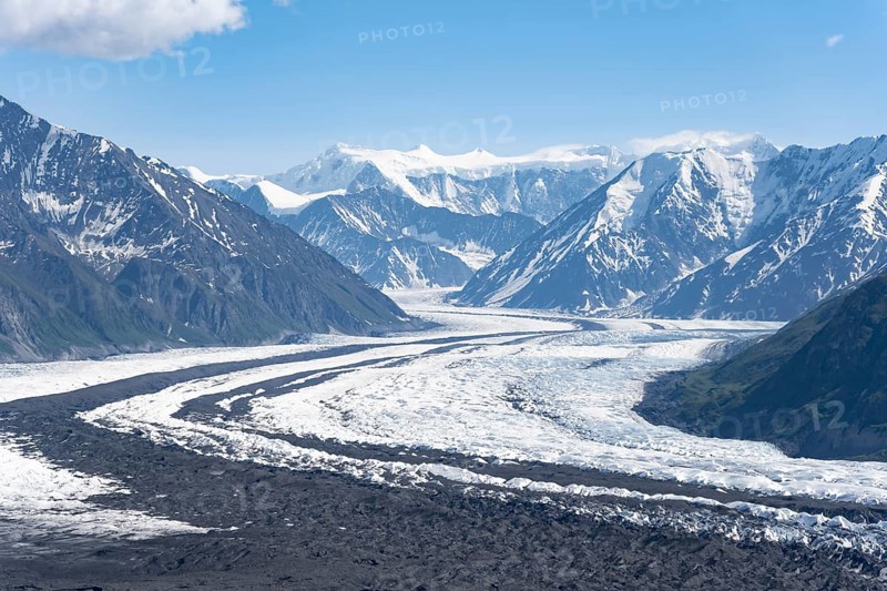 View of impressive mountain landscape with Matanuska glacier and glaciated mountain peaks, Lion's Head, Chugach Mountains, Alaska, USA