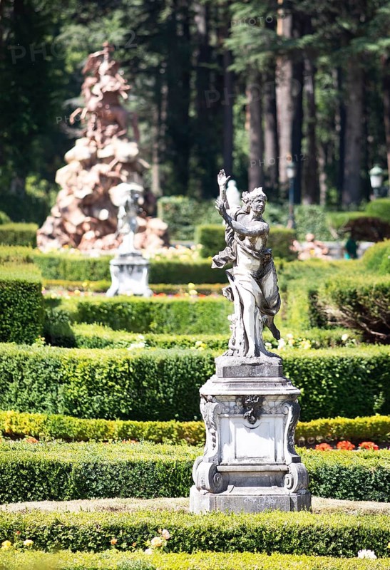 Statue in the garden of the Palacio La Granja de San Ildefonso or Summer Palace, province of Segovia, Castile and Leon, Spain