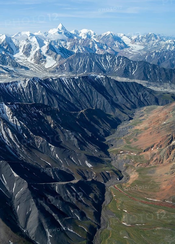 Epic mountains with glaciers, aerial view, Alaska Range, Denali National Park, Alaska, USA