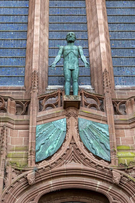 'Welcoming Christ' sculpture by Elizabeth Frink, Anglican Cathedral Church of Christ in Liverpool, Liverpool cathedral, Liverpool, England, UK