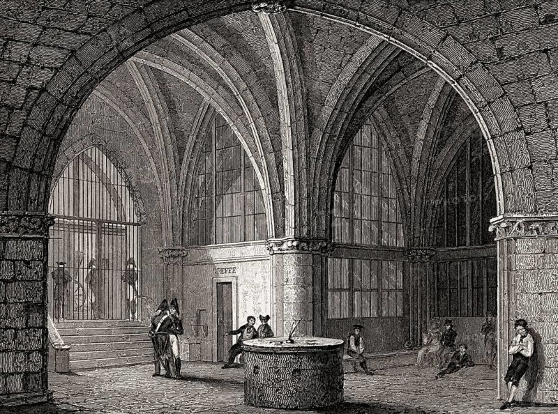 The Conciergerie, prison, Paris, antique steel engraved print, 1831