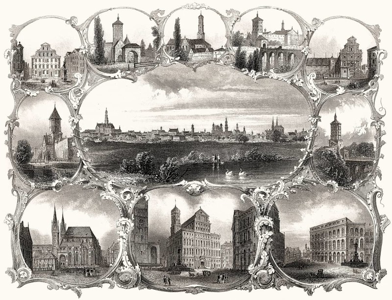 Historical cityscape of Augsburg, Swabia, Bavaria, Germany