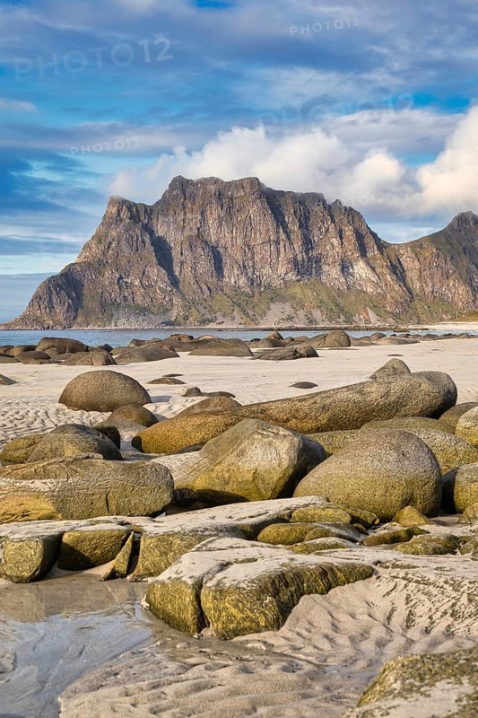 Large stones on Uttakleiv beach, Leknes, Nordland, Lofoten, Norway