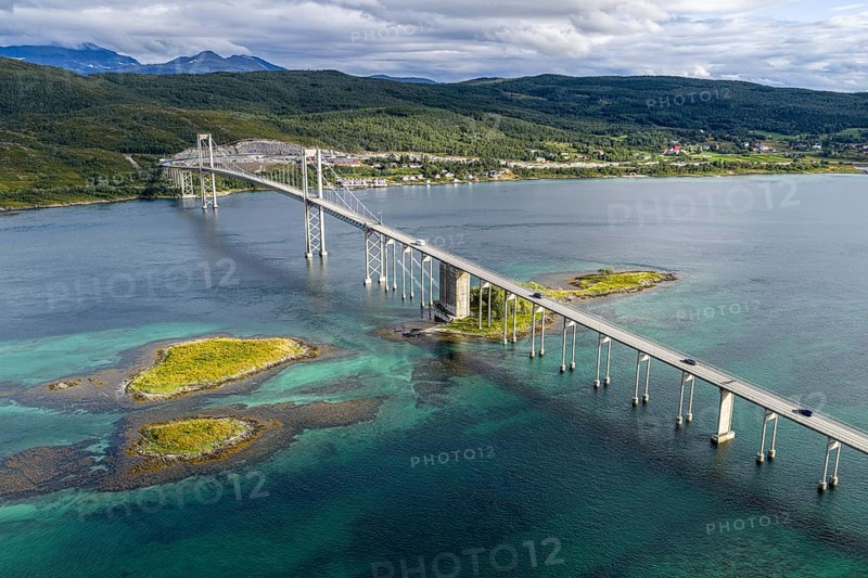 Aerial view of Tjeldsundbrua bridge south of Harstad, Norway
