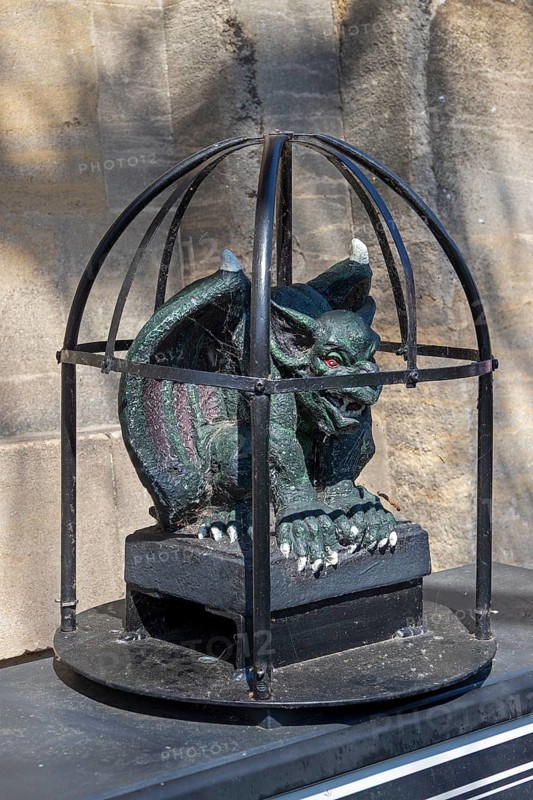 Fantasy creatures in metal cage, Oxford, England, Great Britain