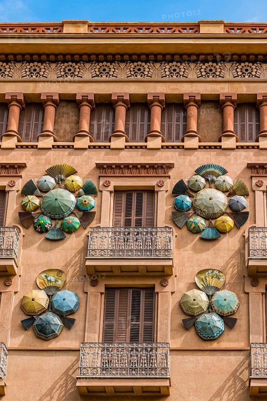 The Umbrella house, house, facade, on Rambla Street in Barcelona, Spain