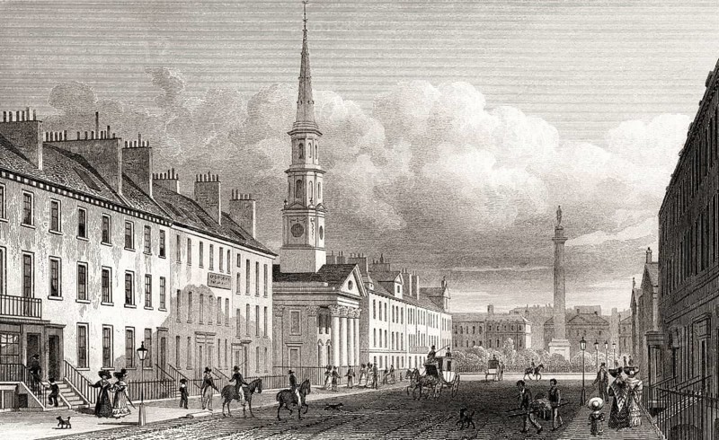 George Street, St Andrew's Church and Lord Melville's Monument, Edinburgh, Scotland, 19th century, from Modern Athens by Th. H. Shepherd