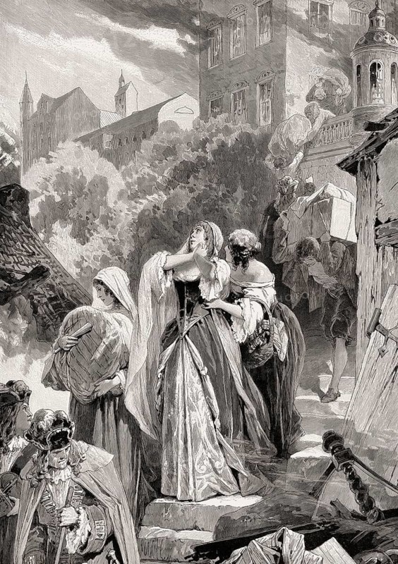 The destruction of Baden-Baden by French troops, Mélac and Duras, August 24, 1789, War of the Palatine Succession