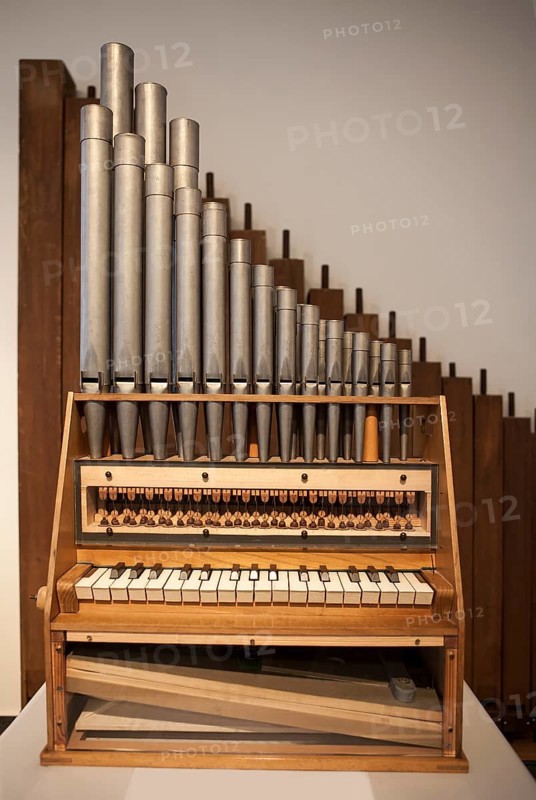 A portative organ, Organ Museum Borgentreich, Höxter district, North Rhine-Westphalia, Germany