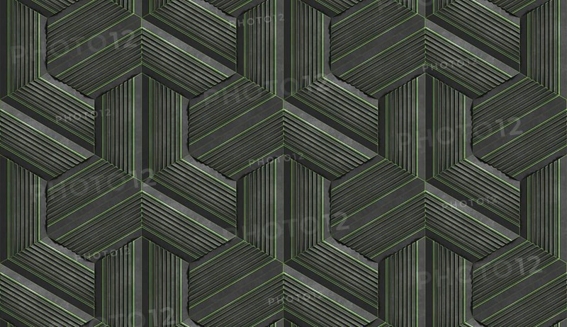 This 3D illustration showcases a mesmerizing hexagon stripes pattern with deep green tones. The geometric design creates a captivating visual texture suitable for modern backgrounds