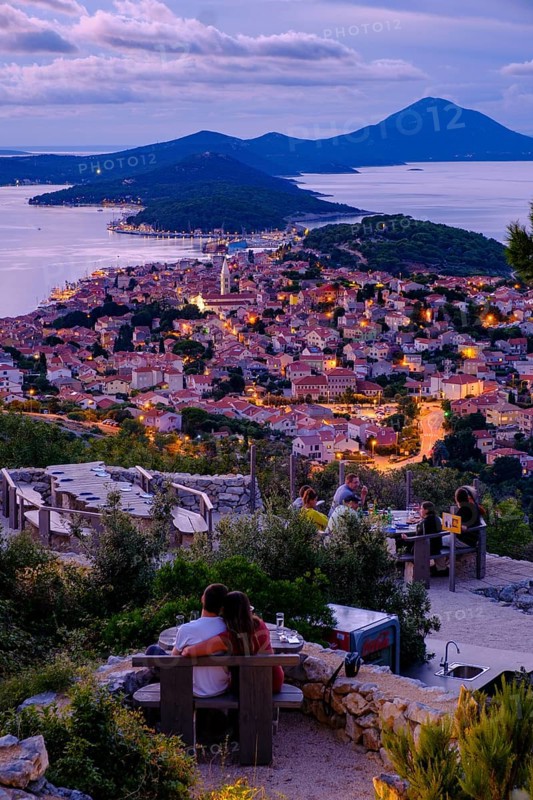 Sunset at the viewpoint, Providenca bar and restaurant, Mali Losinj, Losinj Island, Kvarner Gulf Bay, Croatia