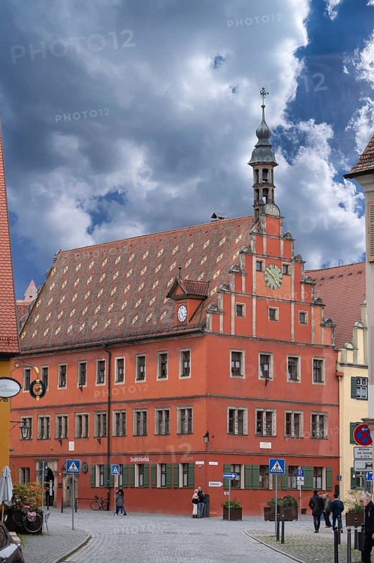 Former council drinking parlour, so-called Gustav-Adolf-Haus, built in 1550, now the town library, Segringer Straße 2, Dinkelsbühl, Bavaria, Germany