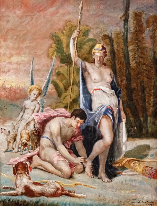 Diana, in Roman mythology the goddess of hunting, the moon and childbirth, protector of woman and girls, painting by Jean-Baptiste Cariven (1843 to 1904, French painter), reproduction of a 19th century painting, digitally restored, historical