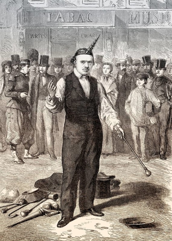Open air show, Baton player, Paris, France, 1862