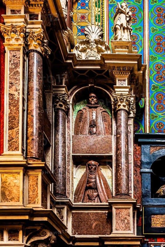 Memorials and marble busts of famous people, St. Mary's Church, 14th century, Krakow, Poland