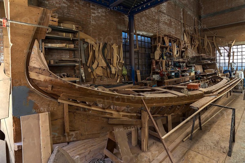 Construction of a gondola in a shipyard, Giudecca, Veneto, Italy