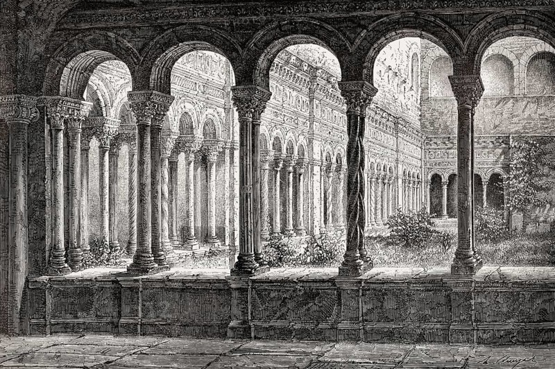 The cloister at the Basilica of Saint John Lateran, Rome, Italy, 19th Century