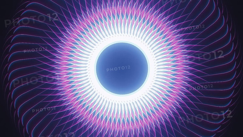 An intriguing arrangement of abstract shapes illuminated by vibrant neon lights captivates viewers with its mesmerizing geometry and colors