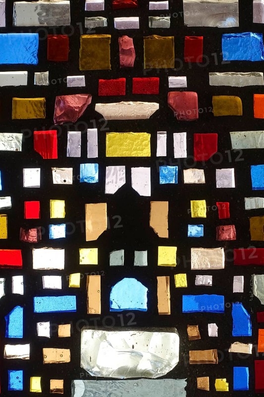 Glass blocks, coloured glass, cemetery near the parish church of St. Mauritius, Langenenslingen, Upper Swabia, Baden-Württemberg, Germany
