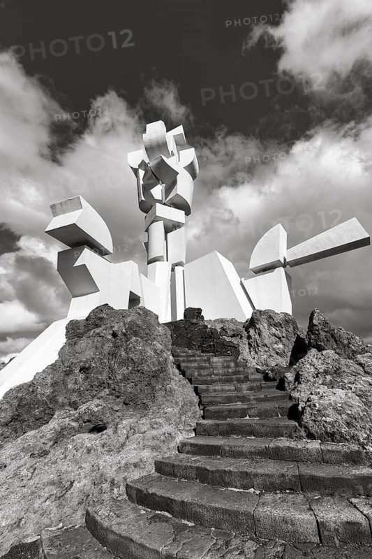 Monumento al Campesino, Fertility Monument, Monument to the Farmer by Cesar Manrique, monochrome, San Bartolome, Lanzarote, Canary Islands, Spain