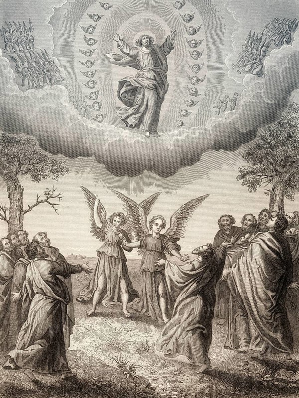 The ascension of Jesus, Resurrection of Jesus, New Testament, steel engraving 1853, digitally restored