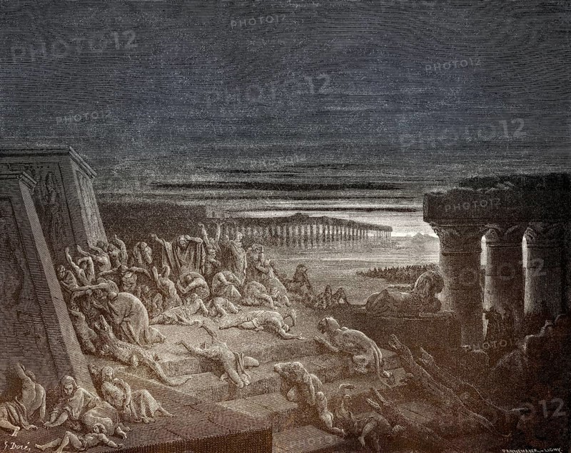 The Ninth Plague: Darkness, woodcut by Gustave Doré