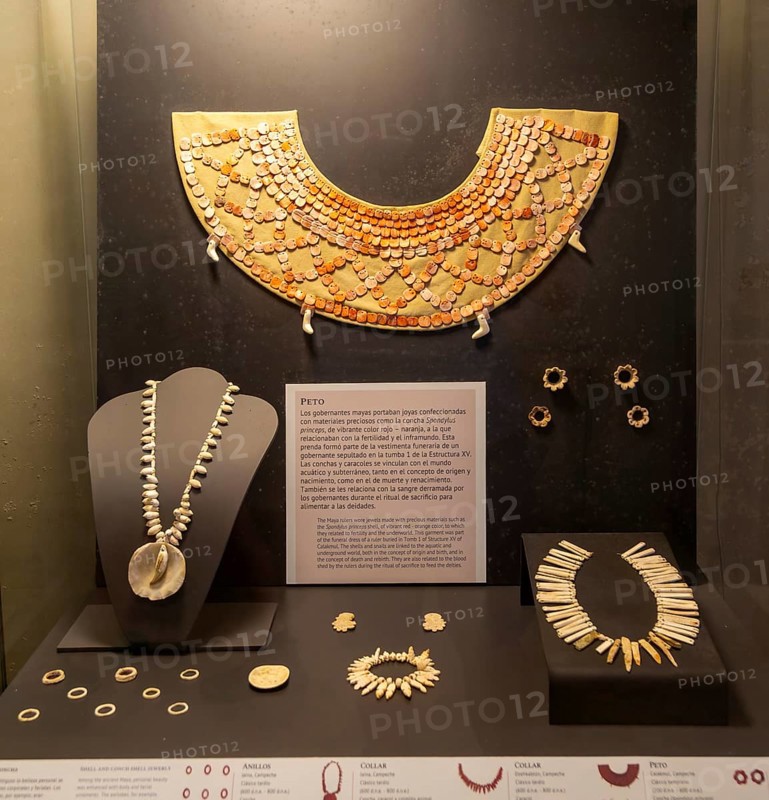 Shell necklaces from Calakmul, Mayan archaeological museum, Fort San Jose, Campeche, Mexico