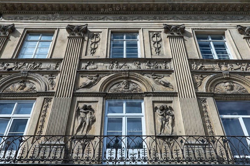 Figurative reliefs on a 19th century house façade, Lemberg, Ukraine