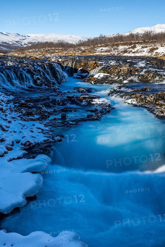 Brúarfoss, waterfall, snow, winter, Golden Circle, Iceland, Scandinavia