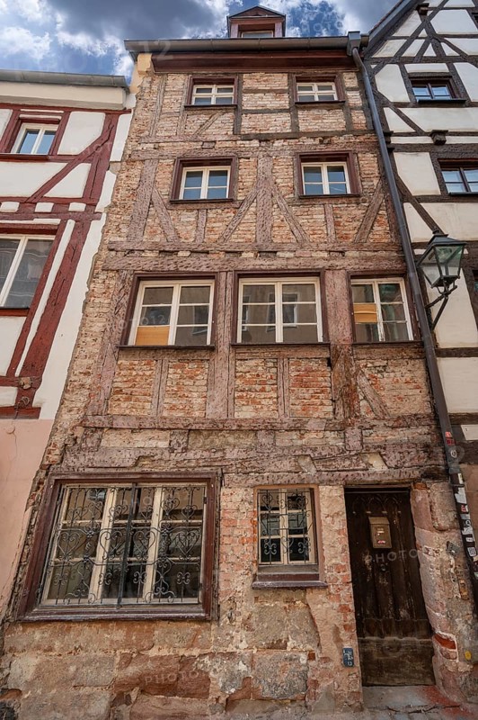 Obere Krämergasse with the newly purchased house no. 3, half-timbering exposed, Nuremberg, Middle Franconia, Bavaria, Germany