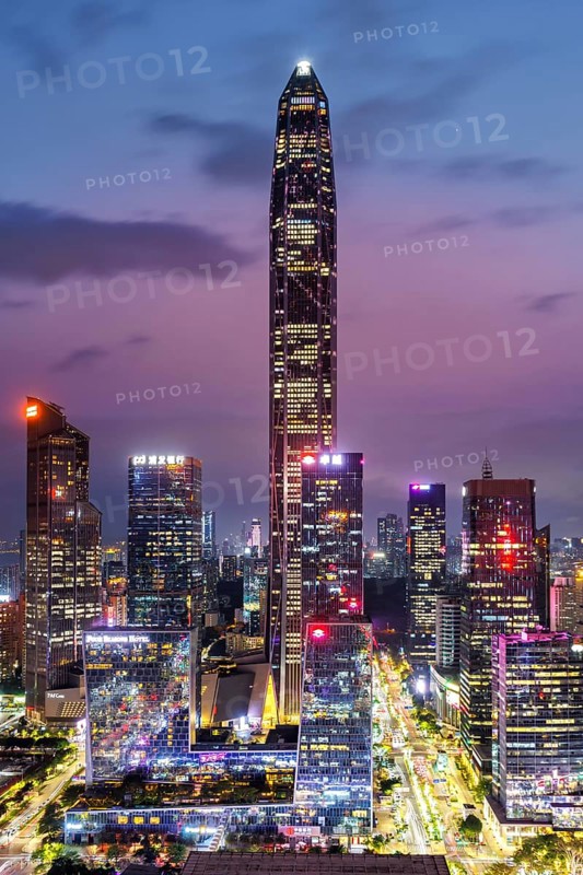 Shenzhen skyline with skyscrapers city centre downtown in the evening in Shenzhen, China