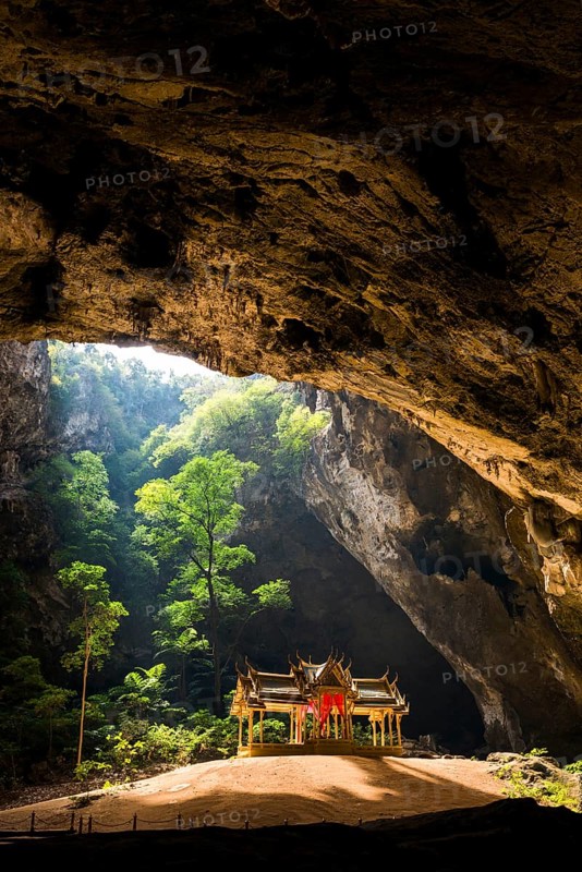 Temple in a stalactite cave, Phraya Nakhon Cave, Khao Sam Roi Yot National Park, Hua Hin, Prachuap Khiri Khan, Thailand
