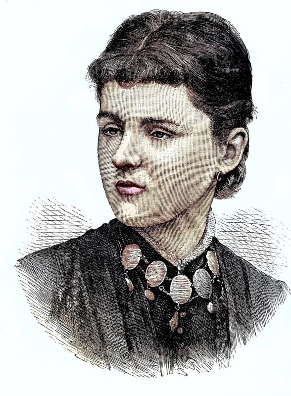 Princess Helene, Duchess of Albany, Portrait, coloured wood engraving, Reproduction from a model from ca 1888, Historical, Portrait of an elegant young woman with a striking necklace
