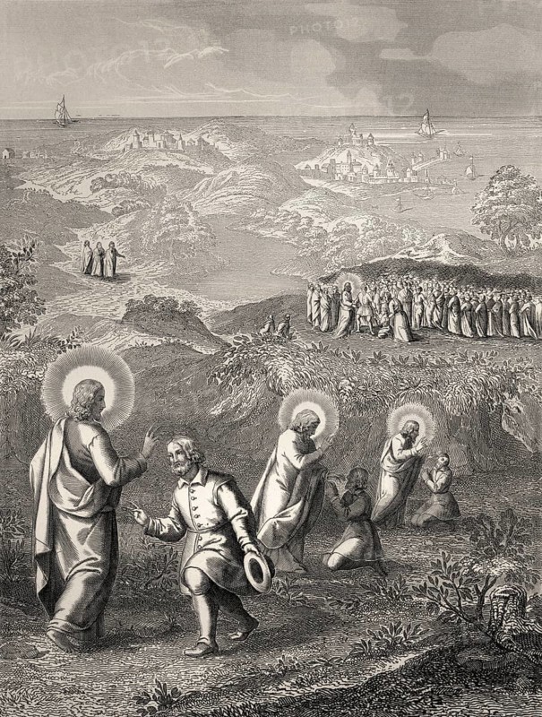 Jesus heals a deaf and mute man, New Testament, steel engraving 1853, digitally restored