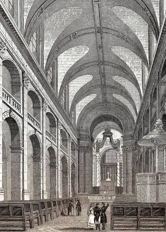 Interior, Dome of Les Invalides, Paris, antique steel engraved print, 1831