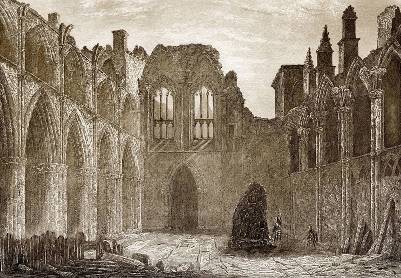 Holyrood Abbey, eine verfallene Abtei der Canons Regular in Edinburgh, Schottland, 19.