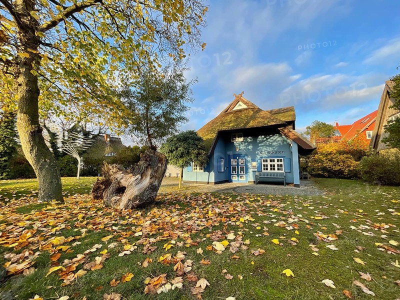 Galerie Kunstkaten, Künstlerdorf und Baltic resort Ahrenshoop, architecture, tradition, houses with thatched roofs, reed thatched roofs, Darss-Zingster Bodden chain, Baltic Sea, peninsula, nature, autumn, nature reserve, Fischland-Darss-Zingst, Mecklenburg-Western Pomerania, Germany
