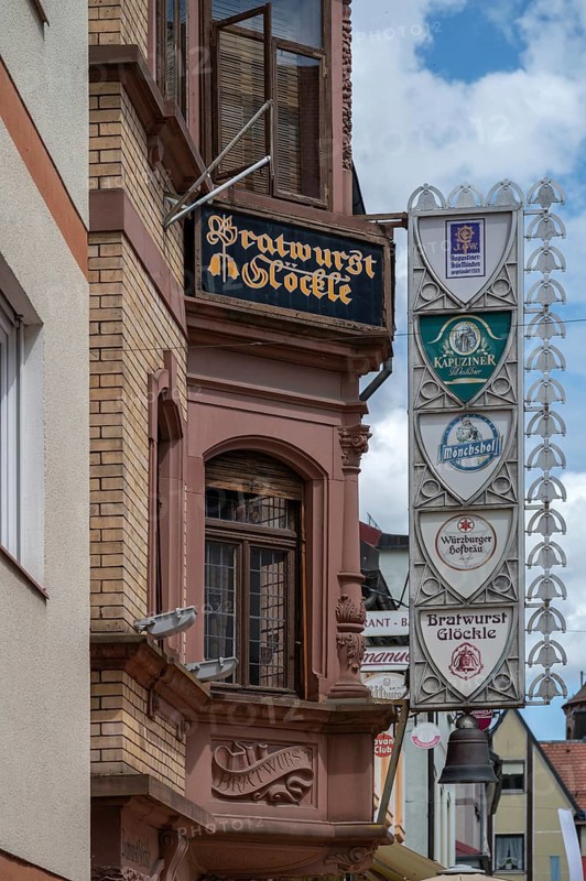 Nose sign of the Bratwurst Glöckle inn, Neo-Renaissance, 1899, Bad Kissingen, Lower Franconia, Bavaria, Germany