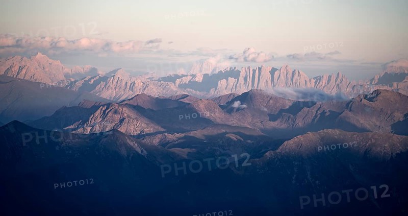 Mountain panorama at sunset, Stubai Alps, South Tyrol, Italy