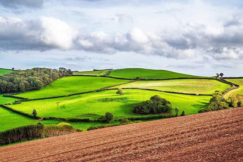 Colours of Devon Farms and Fields over Paignton and Berry Pomeroy, Totnes, England, United Kingdom