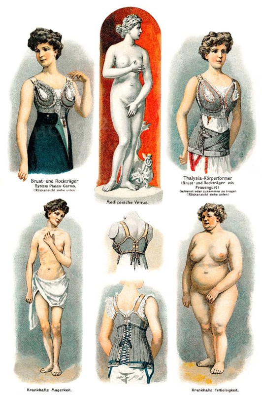 Abnormal and normal body shapes of women, health counselor, 19th century, Abnorme und normale Körperformen der Frauen, Gesundheitsratgeber, 19. Jahrhundert