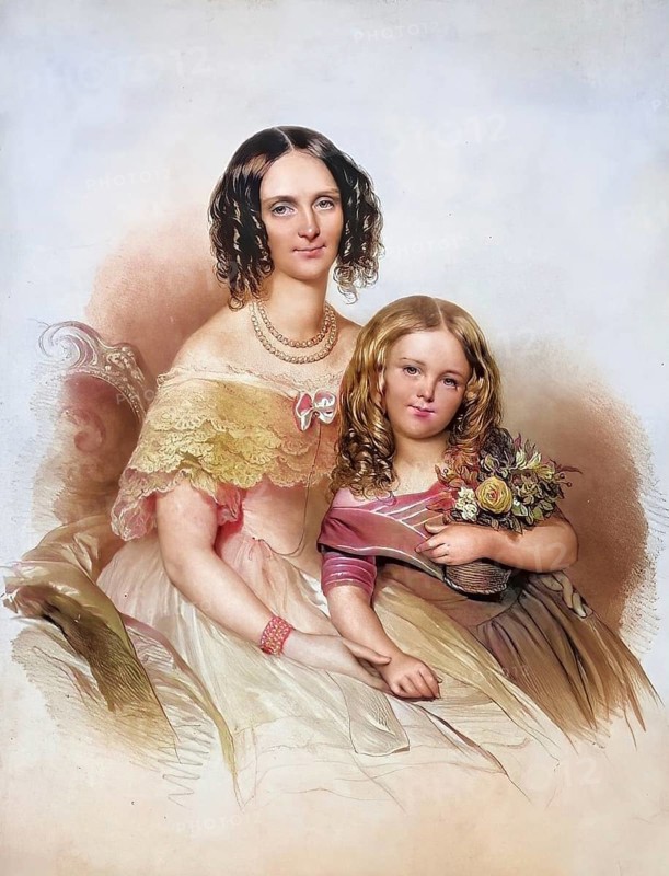 Maria (1808-1872), née Czernin and her daughter Wilhelmine (1838-1886) Kinsky. Countess, Historical, digitally restored reproduction from a 19th century original, Record date not stated