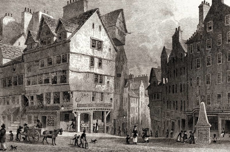 The West Bow, from the Lawn Market, Edinburgh, Scotland, 19th century, from Modern Athens by Th. H. Shepherd