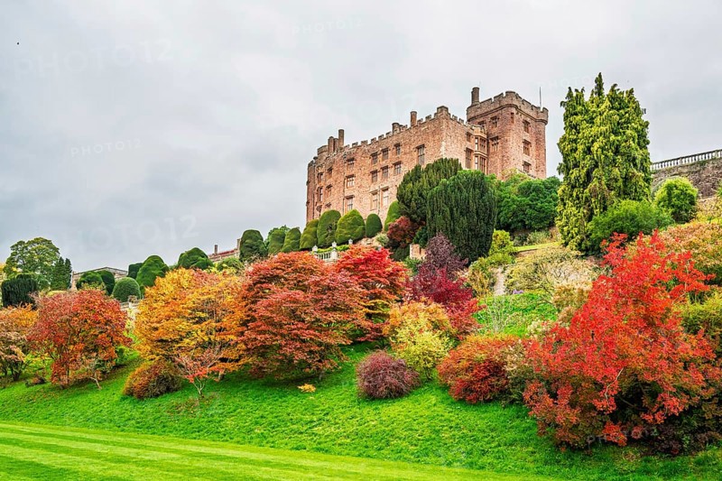 Autumn colors over Powis Castle and Garden, Welshpool, Powys, Wales, UK