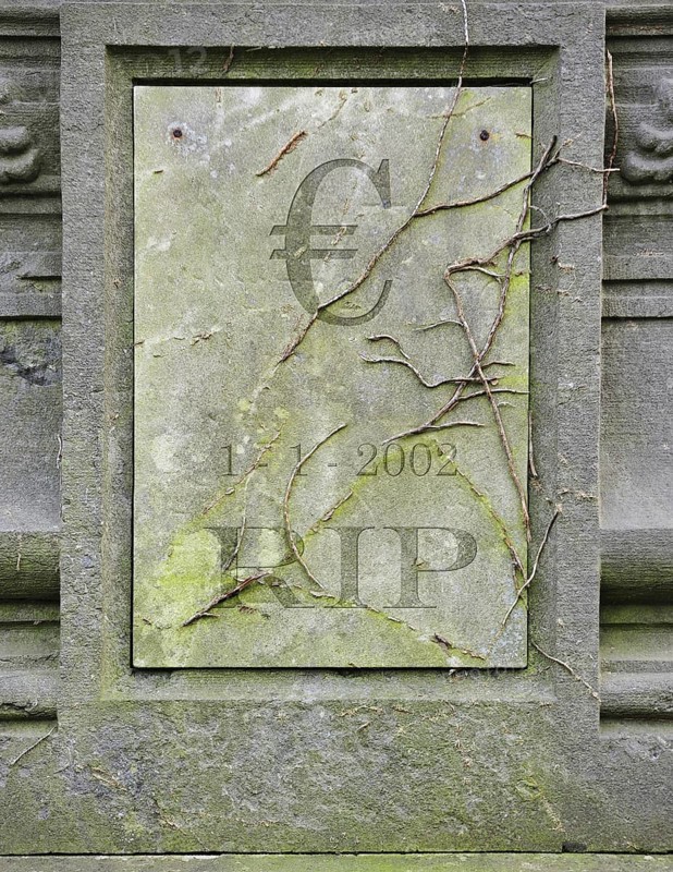Symbolic grave of dead European euro due to crisis