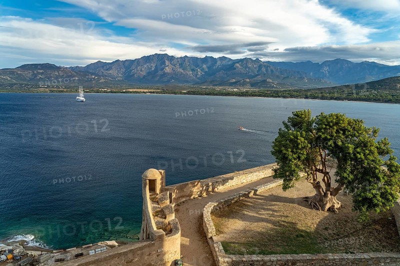 Citadel wall and Calvi Bay, Balagne, Corsica, France