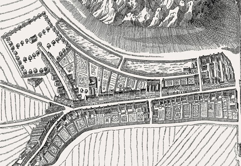 The suburbs of the West Port, Edinburgh, Scotland, by James Gordon of Rothiemay, 17th century