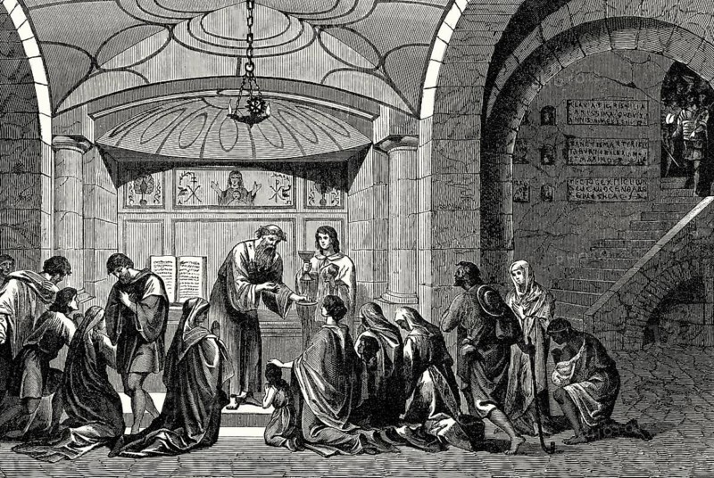 Persecution of Christians in the Roman Empire at the catacombs of Rome, 1st century AD
